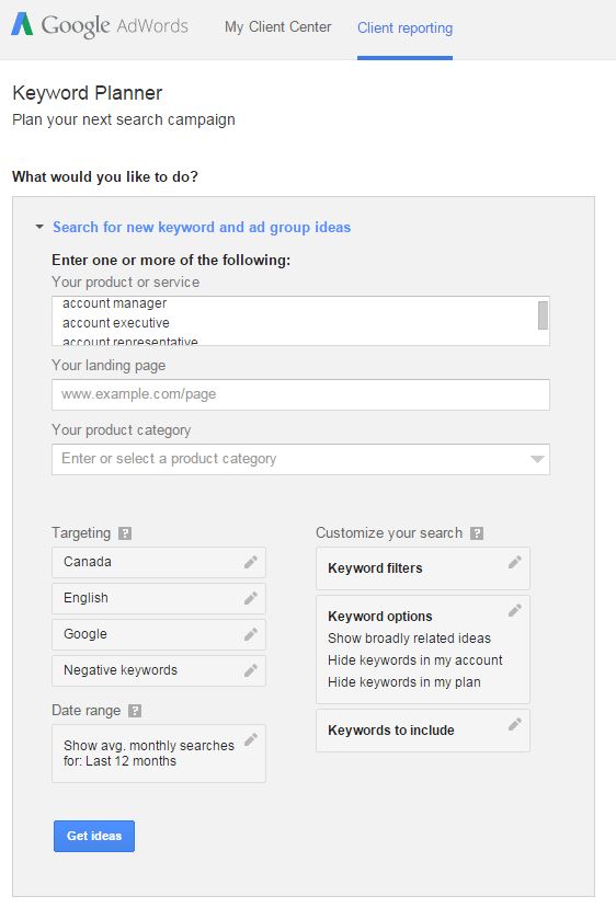 Google Keyword Planner 2