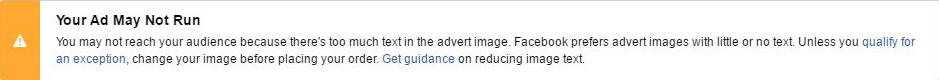 Warning that Facebook Ad may not run